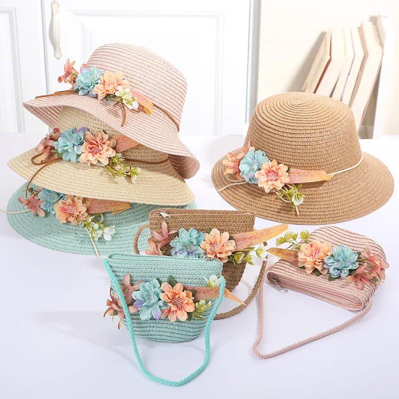 Chapeaux de paille pour enfants d'été, accessoires pour cheveux, casquette en dentelle respirante, nœud, chapeau de soleil de plage, pare-soleil de voyage princesse pour enfants