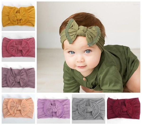 Accessoires pour cheveux Super Soft Born Baby Bandeau en nylon avec pompon Garniture Noeud Arc Turban Headwrap Girls