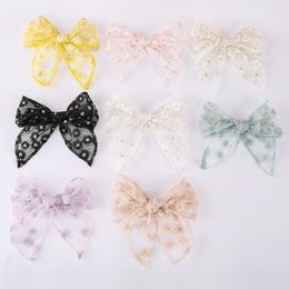 Haaraccessoires Zoete kant Big Bowknot Baby Clips Princess Solid Color Chiffon Infant Girl Hairepins Floral Embroidery Kid Toddler Barrette