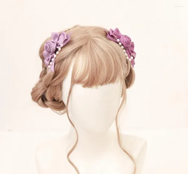 Accesorios para el cabello Clips de lolita dulce para niñas, 1 par de lazos románticos con cuentas de rosas