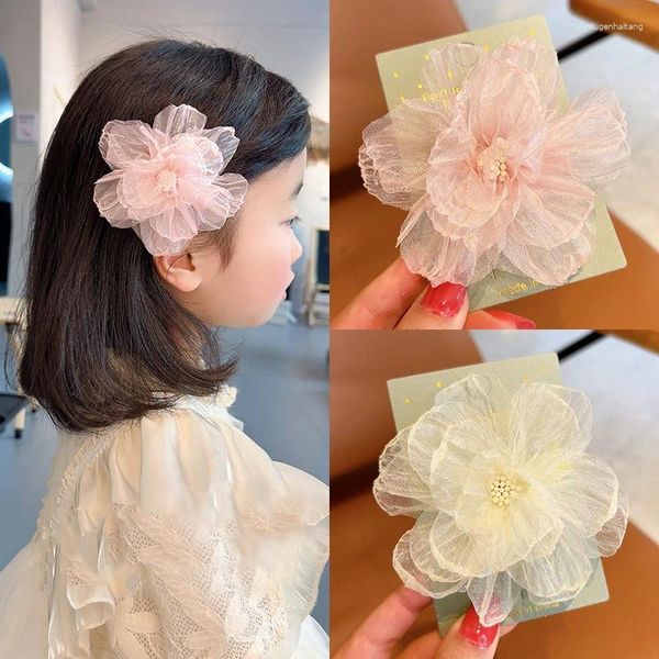 Accessoires de cheveux Sweet Organza Flower Hairpin For Children Girl Gauze Fabric Camellia Clips Femmes enfants Heads-Heads