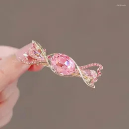 Accessoires pour cheveux, pince à bonbons en cristal rose doux avec frange, épingle à cheveux pour fille, accessoire cadeau d'anniversaire pour femmes