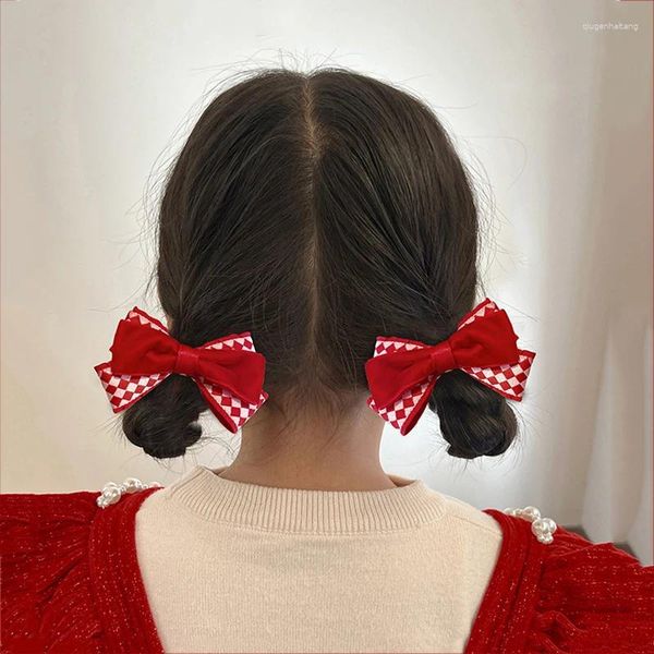 Accesorios para el cabello para niñas, pasadores de Navidad con lazo a cuadros rojos, cintas con Clip, cuerda con lazo, año 2024