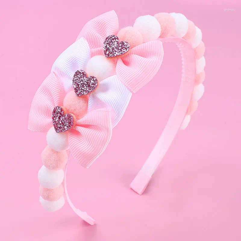 Haarschmuck, süßes Band-Haarband für Mädchen, Fellknäuel-Stirnbänder, Luxus-Bänder, Glitzer-Liebes-Herz-Kopfbedeckung