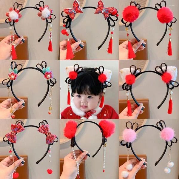 Accesorios para el cabello Borla Peluca para niños Diadema Trenza Traje Tang Aro Año chino Sombreros Niña Flor