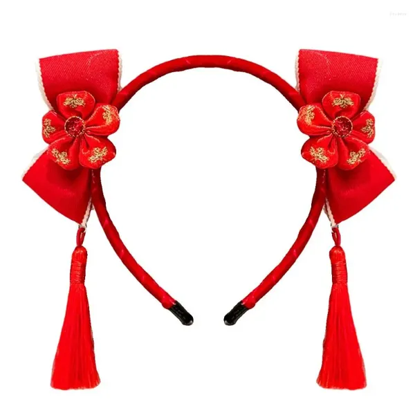 Accesorios para el cabello borla año banda flor bola de pelo estilo chino tocado aro de fieltro sombreros para niños Lazo Rojo diadema niños