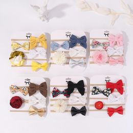 Accessoires pour cheveux, bandeaux pour bébés filles, ensemble de 5 pièces, nœud papillon imprimé fleur 3D, couvre-chef élastique doux