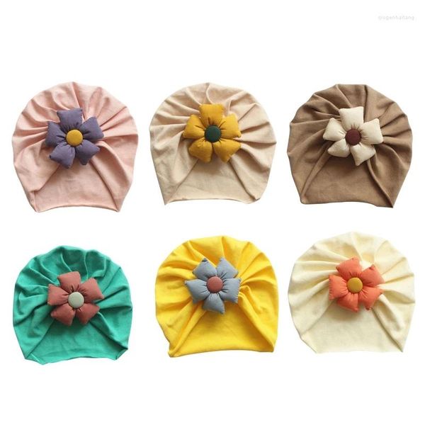 Accessoires pour cheveux Chapeau pour tout-petits Chapeau de bonnet de noeud de fleur Bonnet de bonnet de couleur unie doux Bonnet de couleur unie pour bébés de 3 à 18 mois