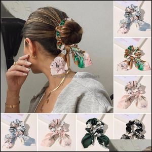 Accesorios para el cabello Herramientas Productos Gasa Bowknot Banda elástica Mujeres Niñas Color sólido Scrunchies Diadema Hairties Cola de caballo Titular Drop Del