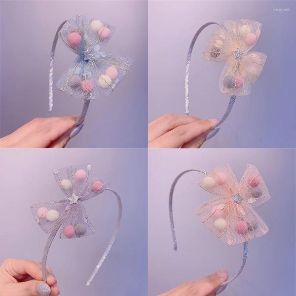 Accesorios para el cabello de moda para niños, diadema con lazo bola, diadema de princesa dulce, tocado incluido de maquillaje para niña, venta al por mayor