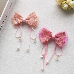 Accessoires de cheveux à la mode nœud en couches avec Long ruban perle pendentif tête bijoux pour filles haut Clip queue de cheval chignon