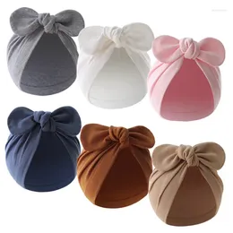 Accessoires pour cheveux Turban pour bébés filles et garçons, chapeau avec nœud floral mignon, oreilles de lapin, bonnet en coton pour enfants en bas âge