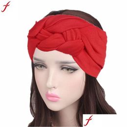 Accesorios para el cabello Turban Headbands for Women Twist Stretch Bands Boho Head Warp Band Wide Elastic Bandana Girls Drop entrega Produ Dhobj