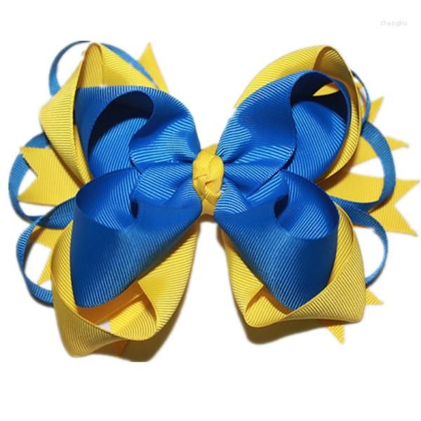 Accessori per capelli USD 1,5 / PC Grandi archi boutique impilati con clip da 6 cm Nastro in grosgrain reale / blu / giallo di buona qualità