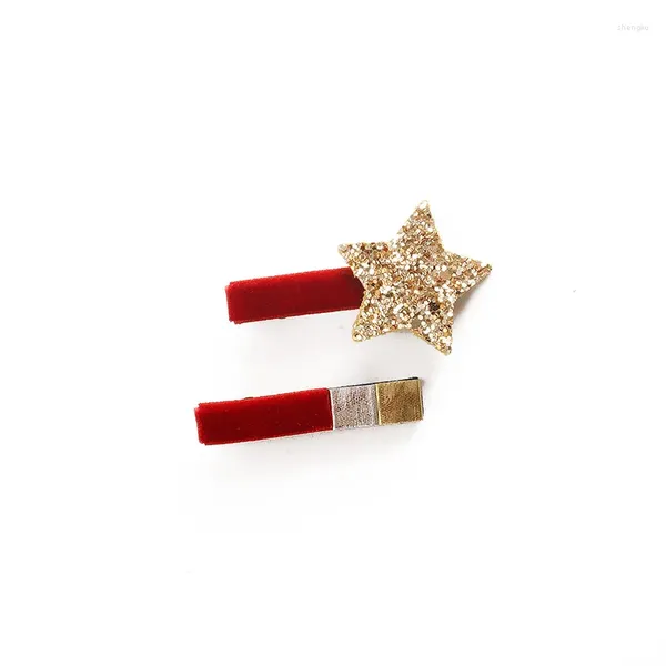 Accesorios para el cabello Año de terciopelo Rojo Clip de estrella de cinco puntas para niños Tocado de niña con horquilla festiva brillante.