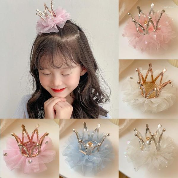 Accesorios para el cabello Vintage 3D corona princesa malla Clip chico niña horquilla niños fiesta de cumpleaños Pin decorativo pequeño regalo