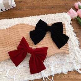 Haaraccessoires Vintage Black Large Bow Clip Women Girls Elegant Butterfly Hairspin Koreaanse wijn Rode Barret Kids Ponytail