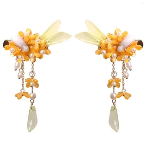 Accessoires de cheveux Clips de fleurs vintage pour filles décor de casseurs en alliage jaune costume de cosplay hanfu chinois