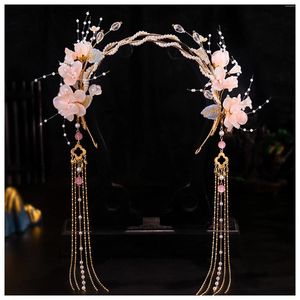 Accesorios para el cabello, diademas de flores Vintage para niñas, borla larga, estilo chino, diadema decorativa elegante, tela para fiesta de Cosplay