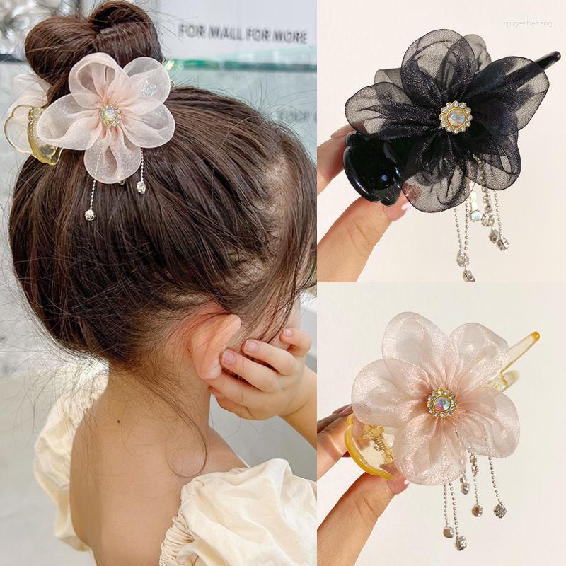 Hårtillbehör Wecute Korean Girls Clips Chiffon Flower Claw Clip Ponytail Hairgrips Bun Frisyr Huvudbonader Barn gåva