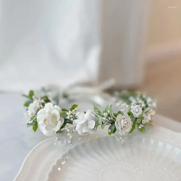 Accessoires pour cheveux, bandeau couronne de fille à fleurs blanches