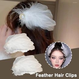 Accesorios para el cabello clips de plumas blancas estilo ballet faux perla encanto baile boda navidad chicas pines perfor b0p6