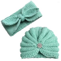 Haarschmuck Großhandel 2 Teile/satz Baby Kinder Warme Wolle Hut Stirnband Einfache Kopfbedeckung Mädchen