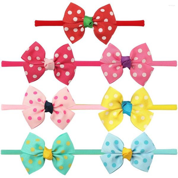 Accessoires pour cheveux, 7 pièces/lot, nœuds de ruban de 2.5 pouces avec bandeaux, bandeau rond coloré en Nylon pour enfants filles, vente en gros