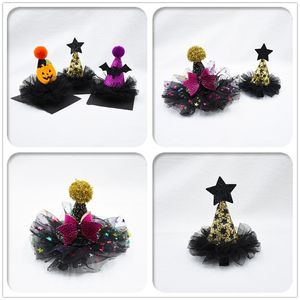 Haaraccessoires Groothandel Boutique 12 stks Mode Glitter Ster Pom Hoed pins Boog Pompoen Vleermuis Clips Halloween Party 220908