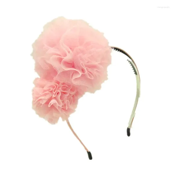 Accesorios para el cabello, venta al por mayor, diademas de flores con pompón de Tull grande para niños, bandas para fiesta de boda, diadema de moda