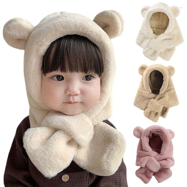 Accessoires de cheveux Chapeau de bébé d'hiver une pièce en fausse fourrure enfants écharpe à capuche oreilles d'ours capuchon d'oreille au cou chaud pour filles garçons bonnets coupe-vent infantile