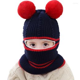 Accessoires de cheveux Hiver bébé chapeau écharpe ensemble commun pour enfant en bas âge enfants garçons filles chaud coton casquette cou plus chaud enfants tricoté Pom Beanie 2-5