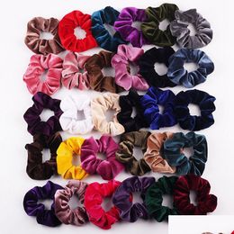 Accessoires pour cheveux Hiver Candy Couleur Ruban Corde Femmes Veet Scrunchie Bande de caoutchouc Bandes élastiques chaudes et douces Cadeaux de Noël Drop Delive Dhtoz