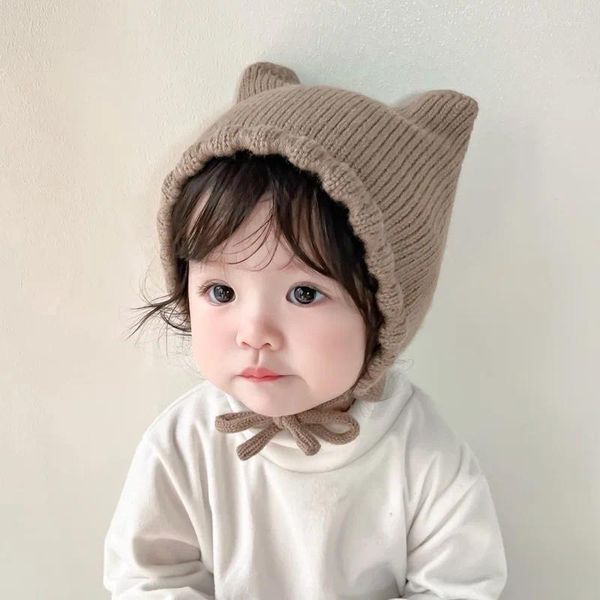 Accessoires de cheveux Hiver Dessin animé bébé tricot chapeau couleur unie chaud oreille protection casquette pour bébé bonnet enfant en bas âge enfants garçon fille bonnet casquettes gorro