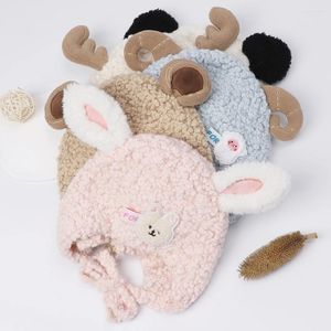 Accessoires pour cheveux d'hiver, chapeau chaud en laine d'agneau pour enfants, motifs d'animaux de dessin animé mignons pour bébés doux, articles pour bébés