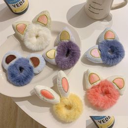 Haaraccessoires Winter Meisjes Leuke cartoon Kat Beer Konijnenoren Pluche Chouchou Zoete elastische banden Paardenstaart Hold Hairtie Drop Leveren