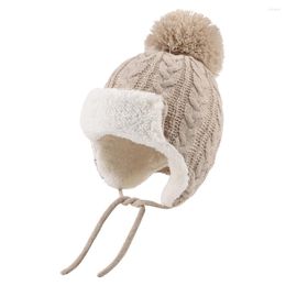 Haaraccessoires Winter Warm Hat For Kids Boy Girl Ear slap Beanie Born Fashion Cap met Pompom Herfst Baby Cover Oren Pak 0-8 jaar