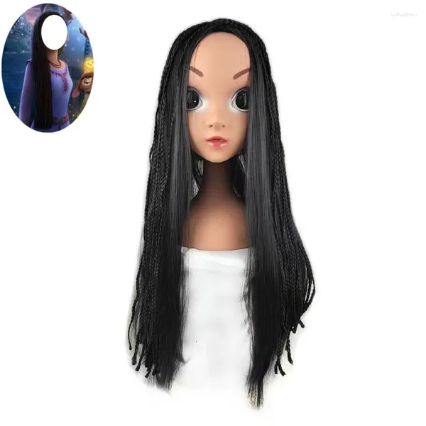 Accesorios para el cabello Wish Asha Princess peluca trenzada collares Anime Cosplay negro sintético para niños adultos pelucas de fiesta de Halloween