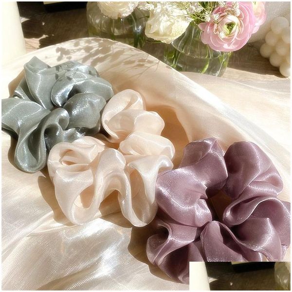 Accesorios para el cabello Mujeres Niñas Seda Scrunchies Elástico Color Sólido Hairband Ponytail Titular Diadema Headwear Pelos 20pcs Drop Entrega DHCXW