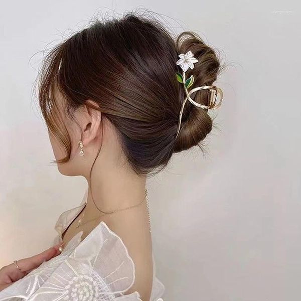 Accesorios para el cabello Women Claw de metal Elegante clips de flores de oro Barrette Cangrejo Cañón de caballo