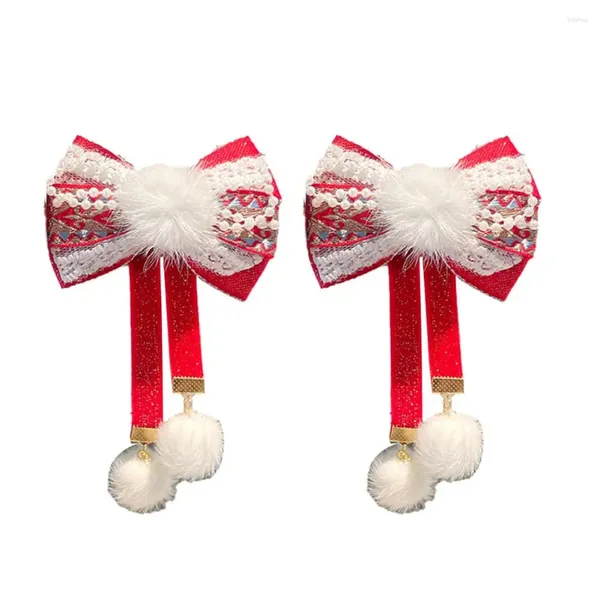 Accessoires de cheveux pour femmes, pince à nœud papillon rouge avec décoration blanche, Style chinois, cadeau d'année pour filles et enfants