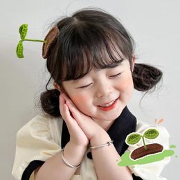 Accesorios para el cabello, Clips de brotes de judías verdes de lana, divertidos decorativos, alfileres Kawaii para niños, decoraciones tejidas hechas a mano para niñas