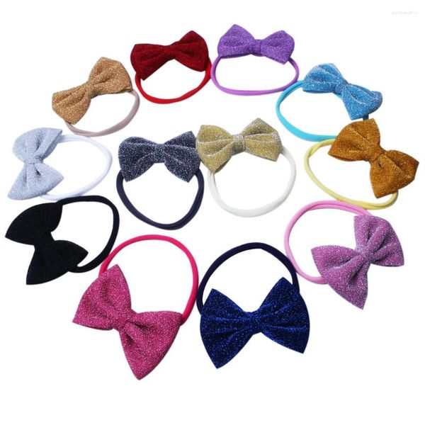 Accesorios para el cabello XIMA 12 unids Tela Glitter Bows Girls Diademas Elásticas Nylon Hairbands para niños Adolescentes Niños