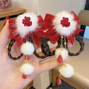 Haaraccessoires Jaar Chinese Stijl Vintage Meisje Haarspeld Prinses Lange Kwasten Hoofdband Kinderen Rode Traditionele Bloem Hoofddeksels