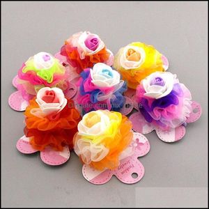 Hair Aessories Baby, Kids Maternity 1Pc Rose Flower Ponytail Holder Tela linda Bandas elásticas Satén Cuerda Niño Corbatas Niñas Floral Drop Deli