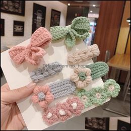 Accessoires de cheveux bébé, enfants maternité Oaoleer 4 pièces/ensemble enfants mignon bonbons tricot arc fleur ornement clips doux Barrette livraison directe