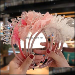 Hair Aessories Baby, Kids Maternity Organza Lace Silk Ribbon Hairband para niñas Boutique Korean Childrens Headband Fashion Hoop Hairs Drop