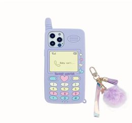 Hair Ball Tassel Keychain 3D Siliconen telefoonhoesjes voor iPhone 13 12 Pro Max 11 12Mini 7 8 Plus X XS XR Leuke beschermingsomslag Meer S9801449