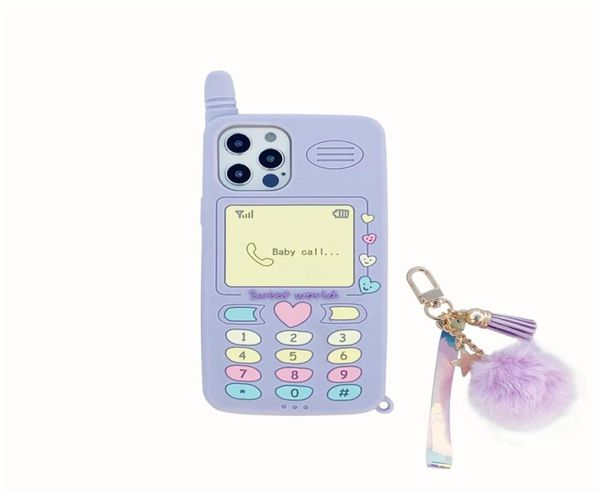 Bola de cabello Tassel Keychain Cajones de teléfono de silicona 3D para iPhone 13 12 Pro Max 11 12Mini 7 8 más x xs xr cubierta de protección linda más S4128933