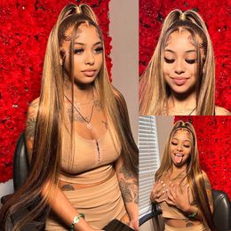 Banda para el cabello 13x6 Highlight Ombre Honey Blonde 13x4 Lace Front Colored Bone Straight Frontal 4x4 Clre Human For Wome 230214